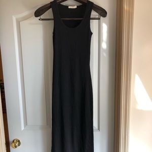 Women’s long black ribbed tank dress.